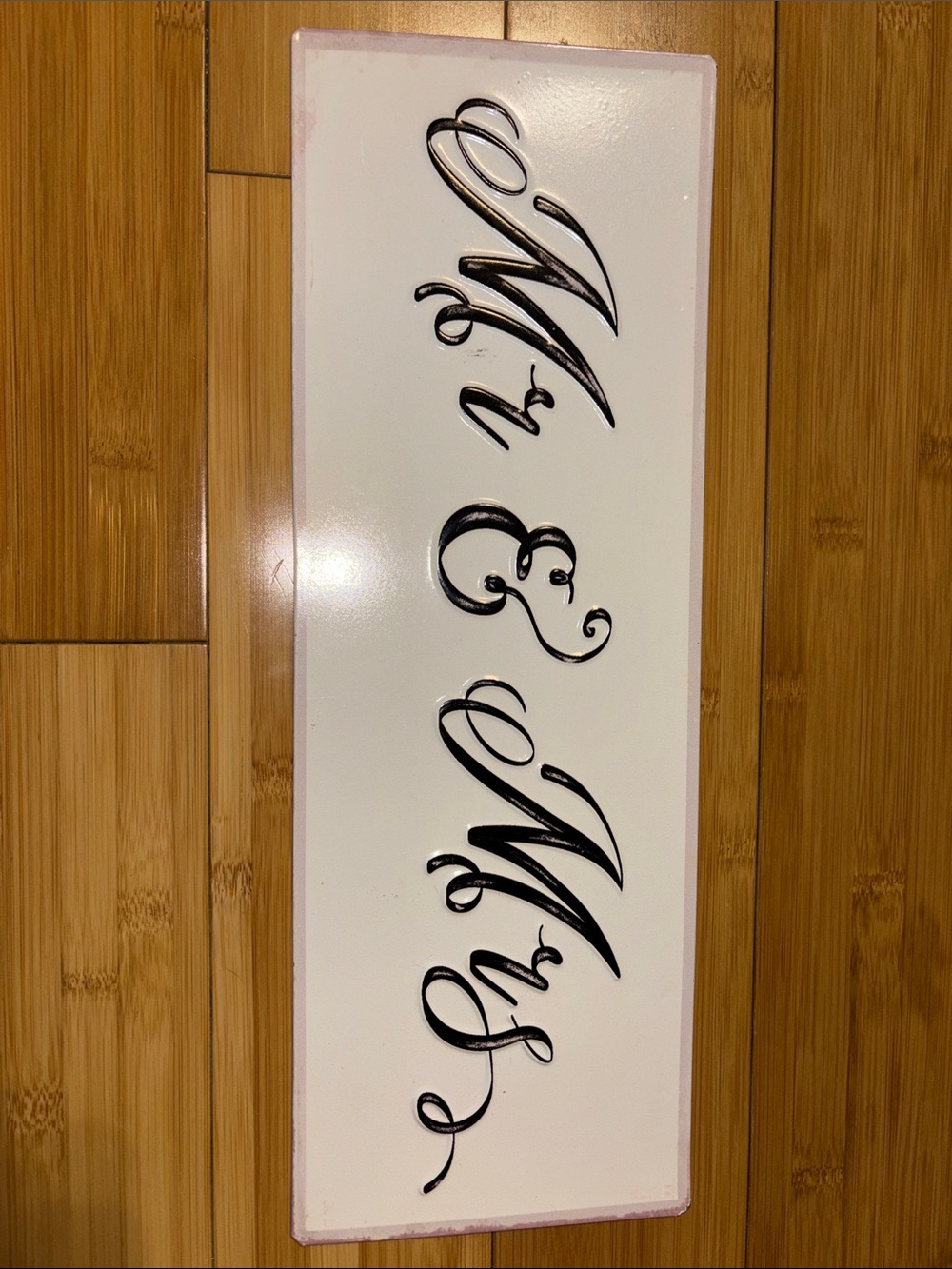 Hobby Lobby White Sign with Black Script "Mr & Mrs"